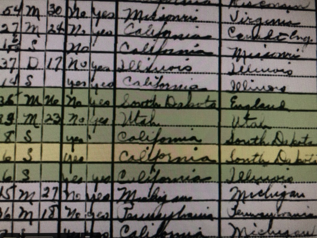 Scanned 1940 census document showing household information including names and locations.